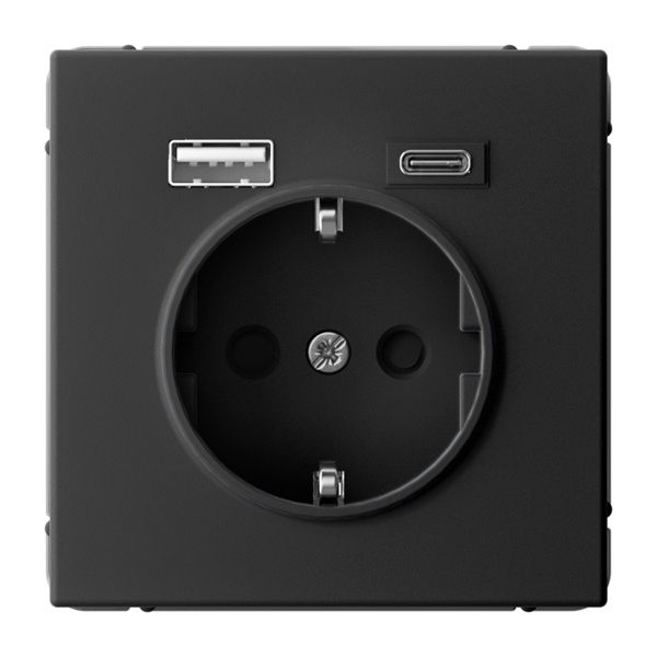 Зарядка USB с розеткой 2P+E SE ArtGallery тип-А и тип-C 5В/2,4А/3,0А, 2х5В/1,5 карбон