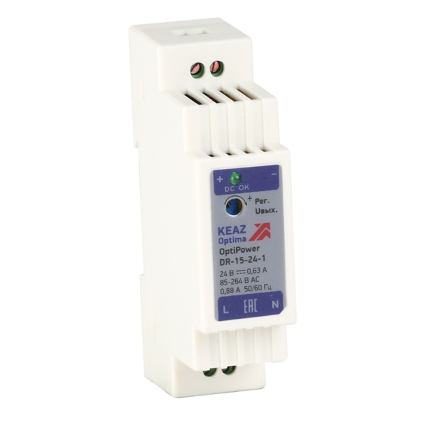 Блок питания КЭАЗ OptiPower DR-15-24-1 15Вт вход 85-264В АС стабилизированный выход 24В DC