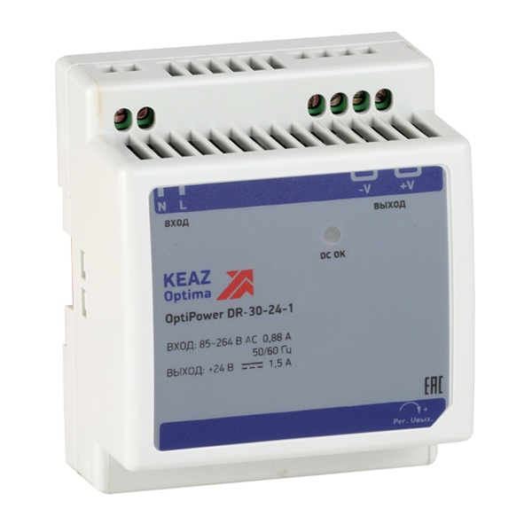 Блок питания КЭАЗ OptiPower DR-30-24-1 30Вт вход 85-264В АС стабилизированный выход 24В DC
