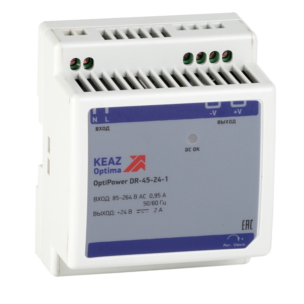 Блок питания КЭАЗ OptiPower DR-45-24-1 45Вт вход 85-264В АС стабилизированный выход 24В DC