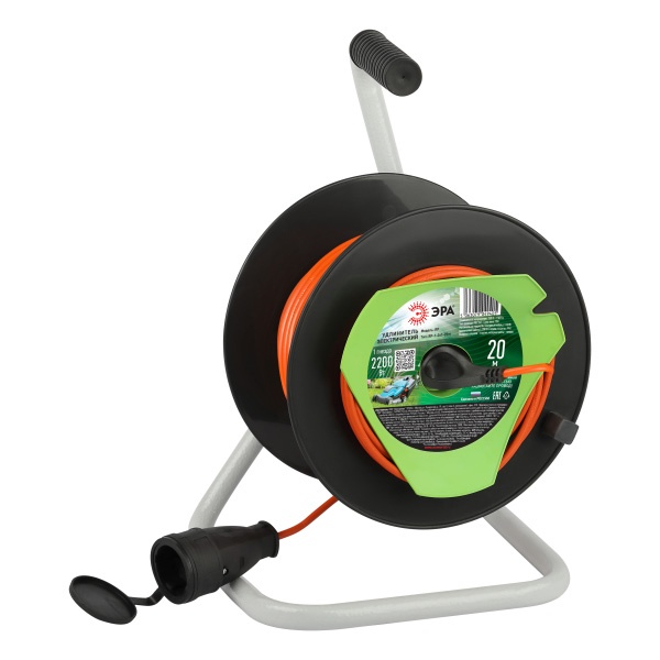Удлинитель силовой ЭРА RP-1-2x1-20m 1 розетка без заземления пластиковая катушка 20м ПВС 2x1 мм2