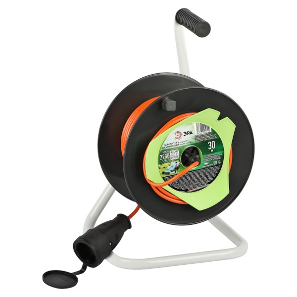 Удлинитель силовой ЭРА RP-1-2x1-30m 1 розетка без заземления пластиковая катушка 30м ПВС 2x1 мм2