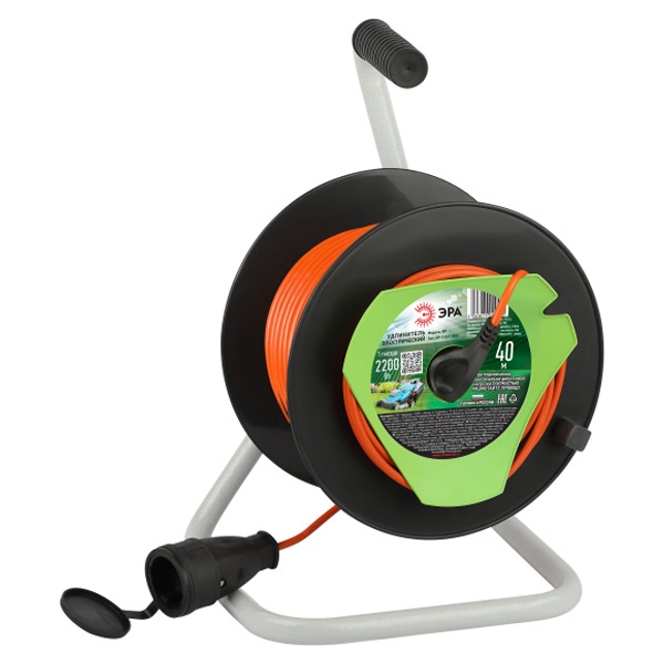 Удлинитель силовой ЭРА RP-1-2x1-40m 1 розетка без заземления пластиковая катушка 40м ПВС 2x1 мм2