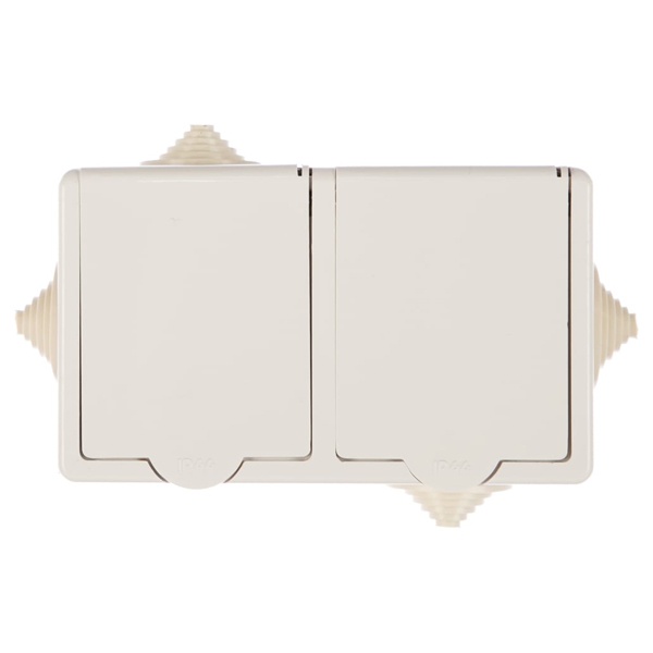 Розетка двойная брызгозащищенная открытой установки Кунцево-Электро РА16-759 2х2P+Е 16А IP44