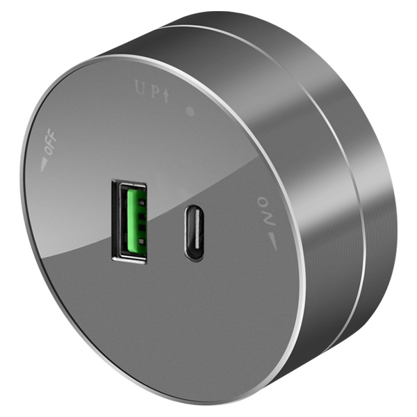 Розетка для зарядки SE MultiTrack 2хUSB (тип А+С) круглая 18Вт 5В 3А графит