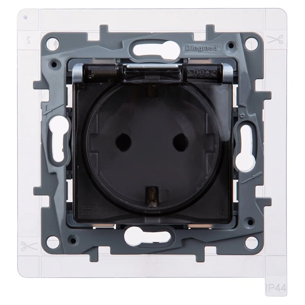 Розетка Legrand Etika IP44 с заземлением со шторками с защитной крышкой винтовые зажимы антрацит
