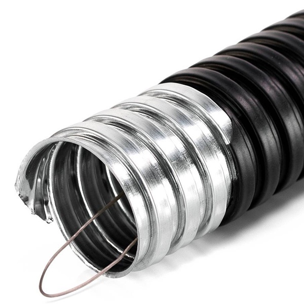 Металлорукав Fortisflex МРПИнг 16 мм герметичный в ПВХ изоляции черный с протяжкой [бухта 50м]