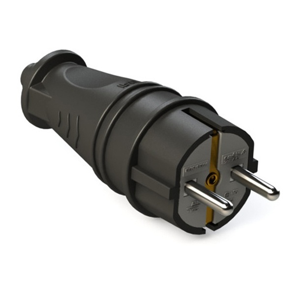 Вилка с заземлением SE MultiSet 2Р+Е 16А прямая каучук IP44 черная