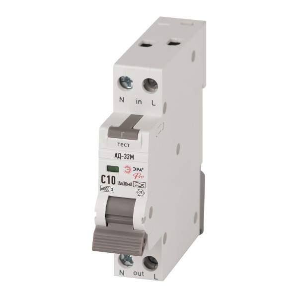Дифференциальный автомат ЭРА Pro АД-32M электронный С10А 30мА тип A 1P+N 6кА одномодульный (дифавтомат, АВДТ)