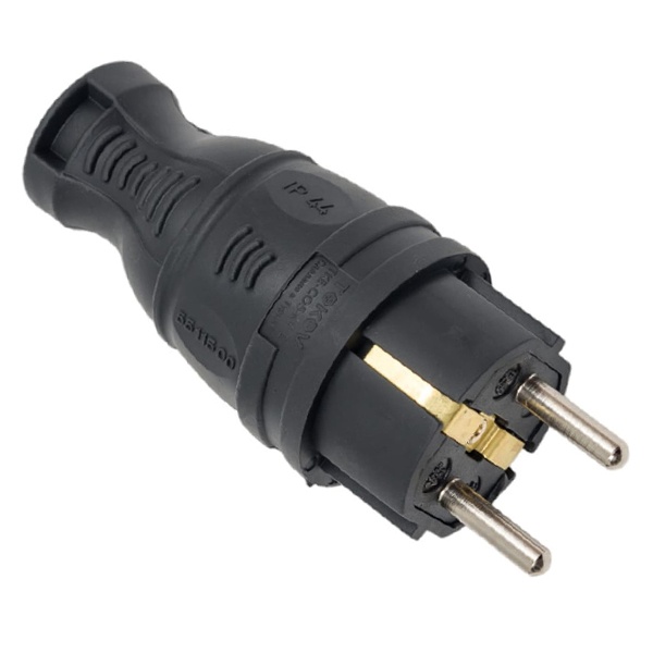 Вилка прямая каучук Tokov Electric 2Р+E 16А 250В IP44 черная