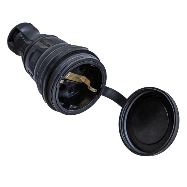 Розетка переносная каучуковая Tokov Electric 2Р+Р 16А с заглушкой черная IP44