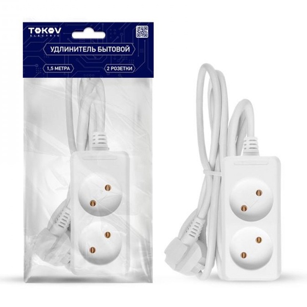 Удлинитель Tokov Electric 2х2P+PE с заземлением 5м 3х1мм2 16А/250В белый