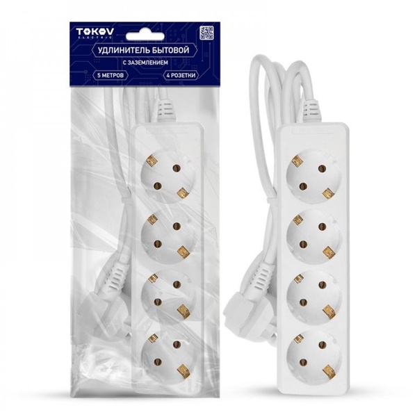 Удлинитель Tokov Electric 4х2P+PE с заземлением 5м 3х1мм2 16А/250В белый