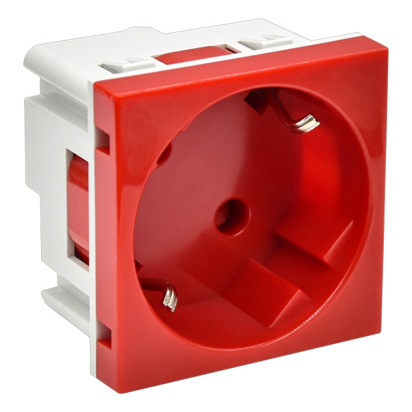 Розетка ИЭК Праймер 2P+E 16А 45 градусов с винтовым зажимом шторки 2 модуля красный