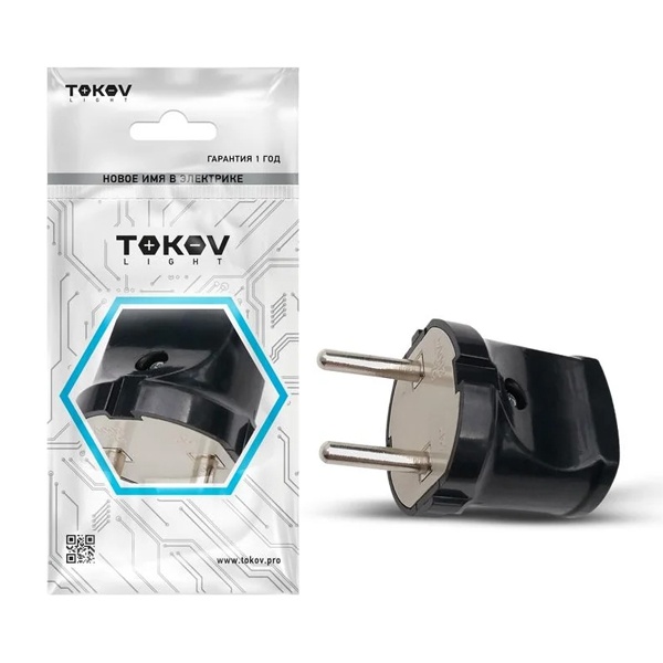 Вилка прямая без заземления Tokov Electric TKL-PL-C05 6А 250В черный