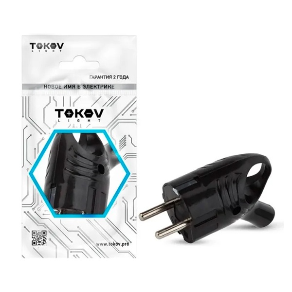 Вилка угловая с заземлением Tokov Electric TKL-PLUZR-C05 16А 250В с кольцом (ушком) черный