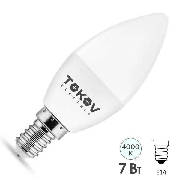 Лампа светодиодная свеча Tokov Electric С37 7W 4000K 220V E14 холодный свет