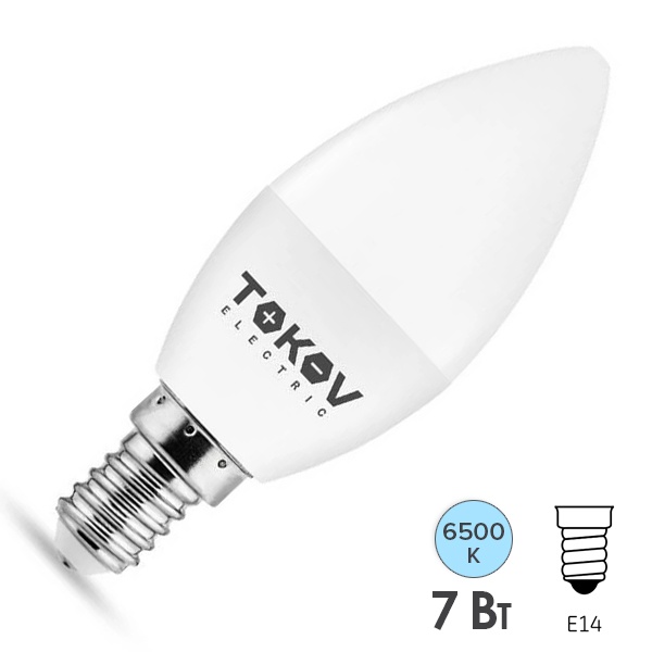 Лампа светодиодная свеча Tokov Electric С37 7W 6500K 220V E14 дневной свет