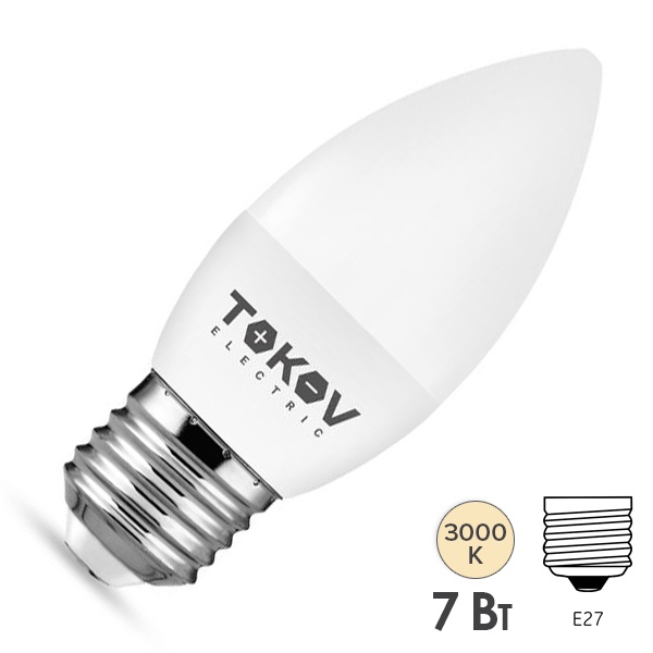 Лампа светодиодная свеча Tokov Electric C37 7W 3000K 220V E27 тепло-белый свет