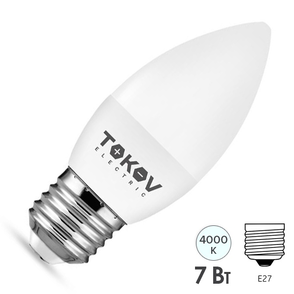 Лампа светодиодная свеча Tokov Electric С37 7W 4000K 220V E27 холодный свет