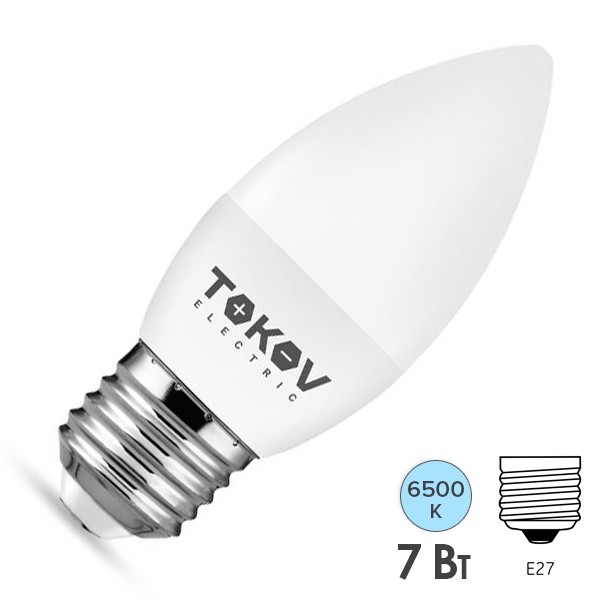 Лампа светодиодная свеча Tokov Electric С37 7W 6500K 220V E27 дневной свет