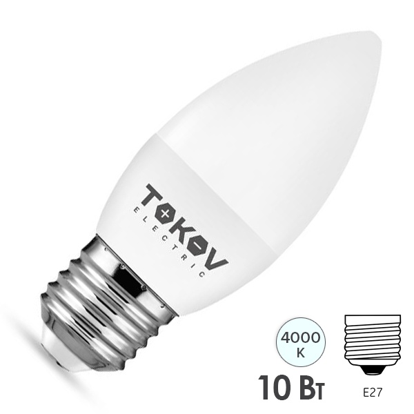 Лампа светодиодная свеча Tokov Electric С37 10W 4000K 220V E27 холодный свет