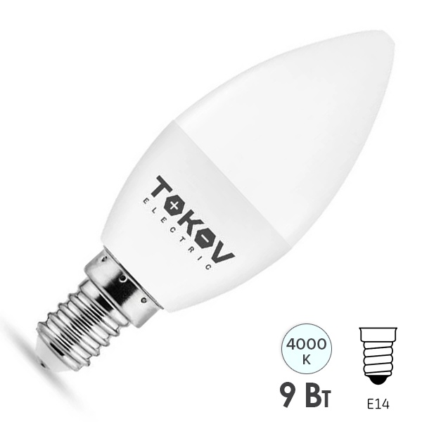 Лампа светодиодная свеча Tokov Electric С37 9W 4000K 220V E14 холодный свет