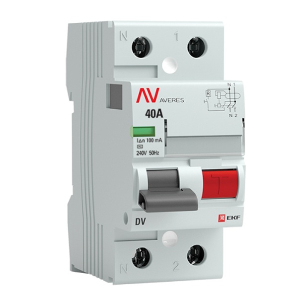 Устройство защитного отключения УЗО EKF AVERES DV 2P 40А 100мА (электромеханическое) АС (ВДТ)