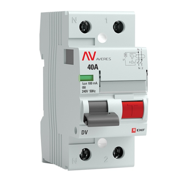 Устройство защитного отключения УЗО EKF AVERES DV 2P 40А 100мА (электромеханическое) А (ВДТ)