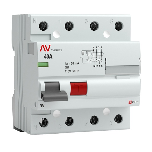 Устройство защитного отключения УЗО EKF AVERES DV 4P 40А 30мА (электромеханическое) А (ВДТ)