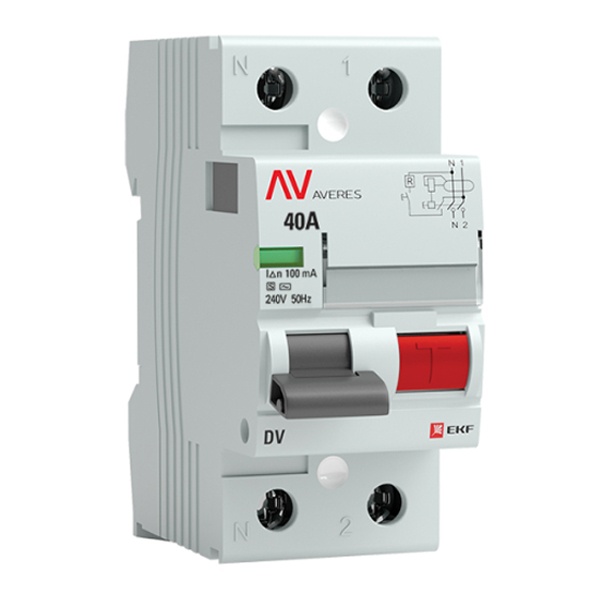 Устройство защитного отключения селективное УЗО EKF AVERES DV 2P 40А 100мА (электромеханическое) АС (ВДТ)