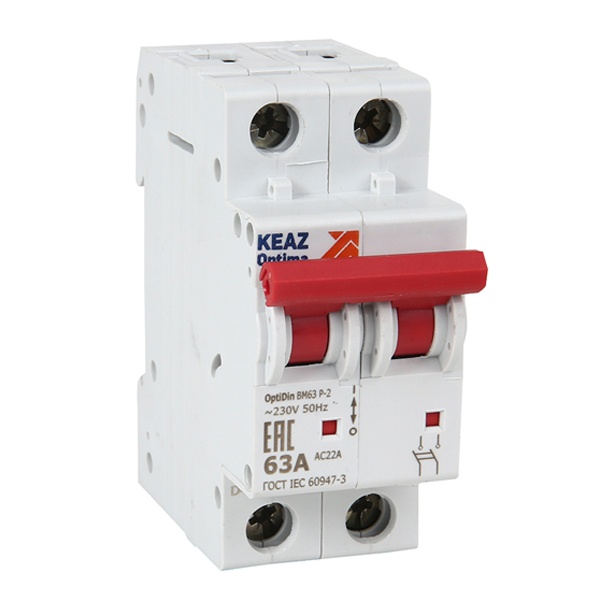 Рубильник модульный КЭАЗ OptiDin ВМ63Р-232-УХЛ3 2П 32А однофазный (выключатель нагрузки)