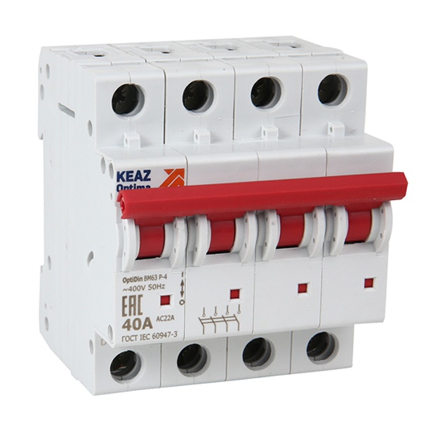 Рубильник модульный КЭАЗ OptiDin ВМ63Р-432-УХЛ3 4П 32А трехфазный (выключатель нагрузки)