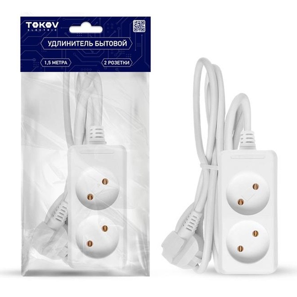 Удлинитель Tokov Electric 2х1.5 м без заземления 10А 2х0.75 мм белый