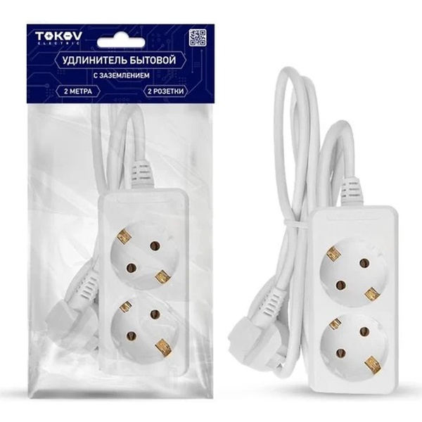 Удлинитель Tokov Electric 2х1.5 м с заземлением 10А 3х0.75 мм белый