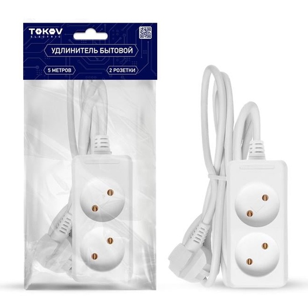 Удлинитель Tokov Electric 2х5 м без заземления 10А 2х0.75 мм белый