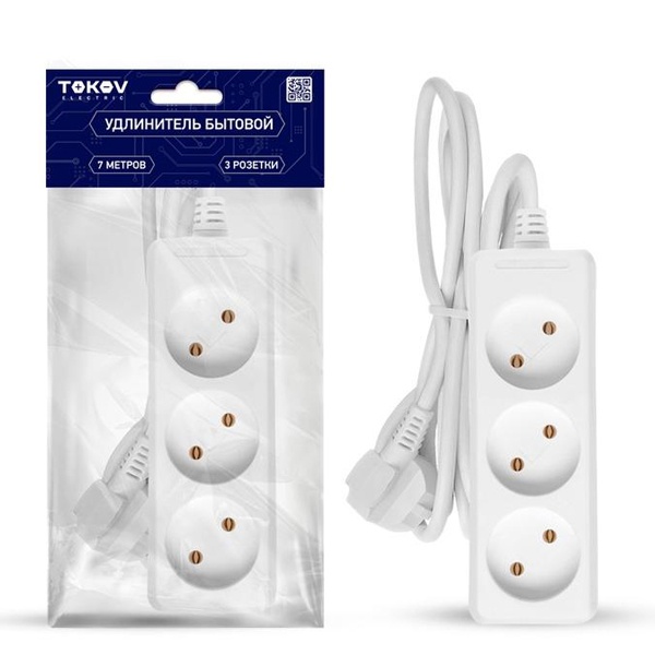 Удлинитель Tokov Electric 3х7 м без заземления 10А 2х0.75 мм белый