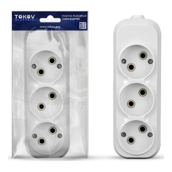 Колодка удлинителя Tokov Electric на 3 розетки 10А без заземления АБС-пластик белая