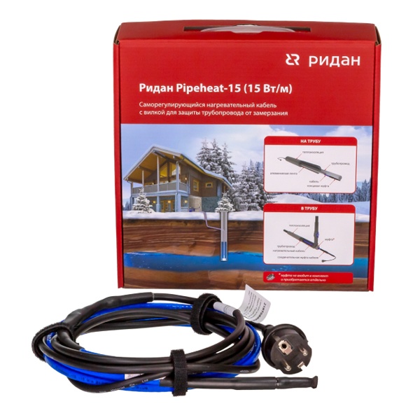 Саморегулирующийся греющий кабель Ридан 6м для водопровода Pipeheat-15 90Вт