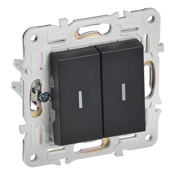 Выключатель двухклавишный с индикацией ИЭК SKANDY SK-V09Bl 10А черный