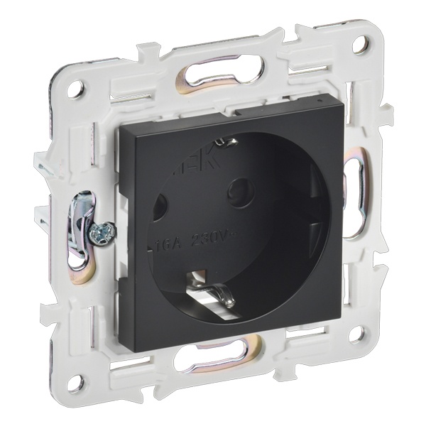 Розетка с заземлением ИЭК SKANDY SK-R04Bl 16А шторки черный