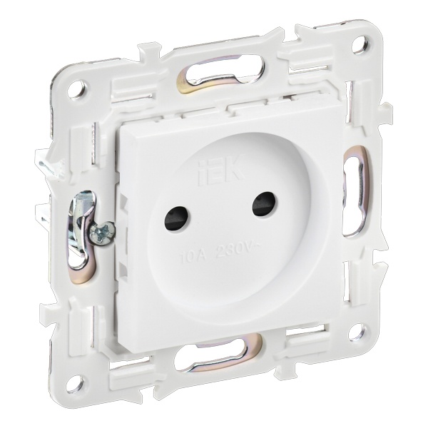 Розетка без заземления ИЭК SKANDY SK-R01W 10А шторки арктический белый