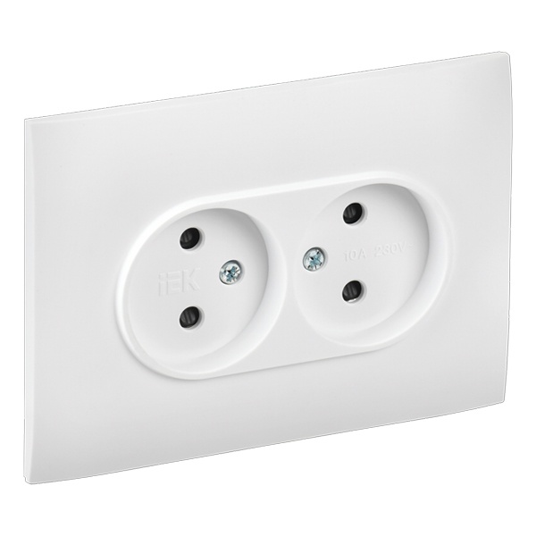 Розетка 2-я без заземления в сборе ИЭК SKANDY SK-R09W 10А шторки арктический белый