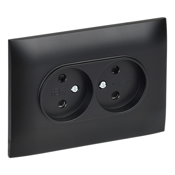 Розетка 2-я без заземления в сборе ИЭК SKANDY SK-R09Bl 10А шторки черный