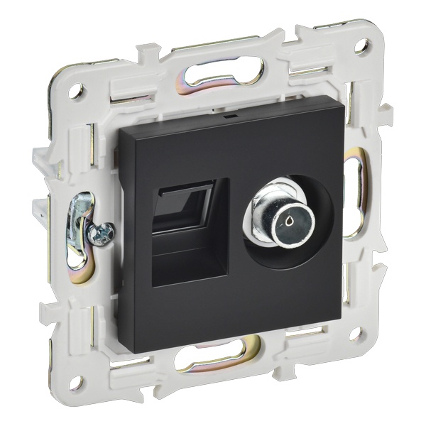 Розетка двойная TV+RJ45 кат.6E ИЭК SKANDY SK-A15Bl черный