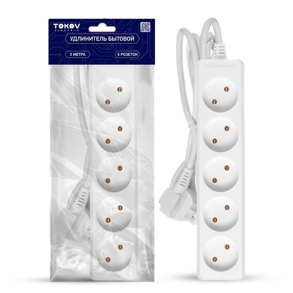 Удлинитель Tokov Electric 5х3м без заземления 10А 2х0.75 мм