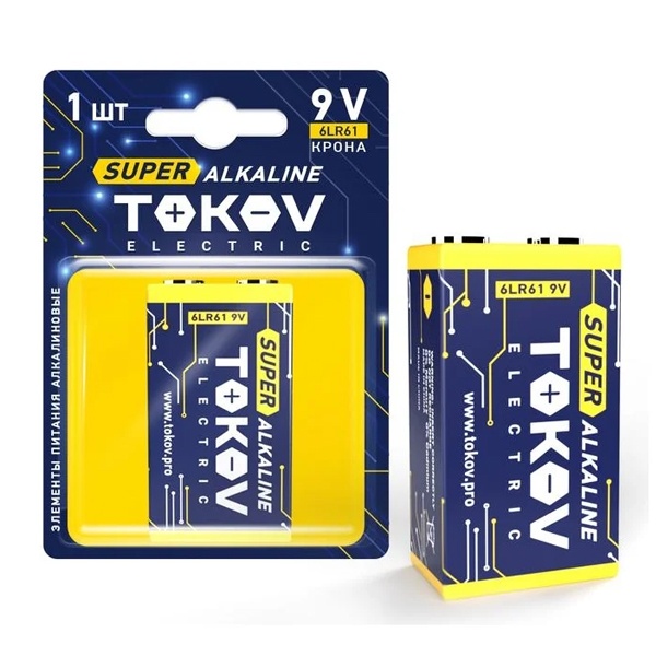 Элемент питания алкалиновый Tokov Electric 6LR61 крона (упаковка 1 шт)