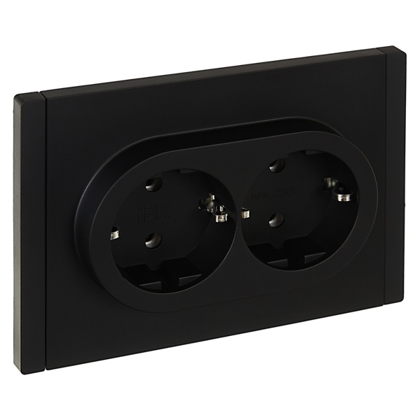 Розетка 2-я с заземлением в сборе ИЭК FORTE&PIANO FP124 16А автозажим черный