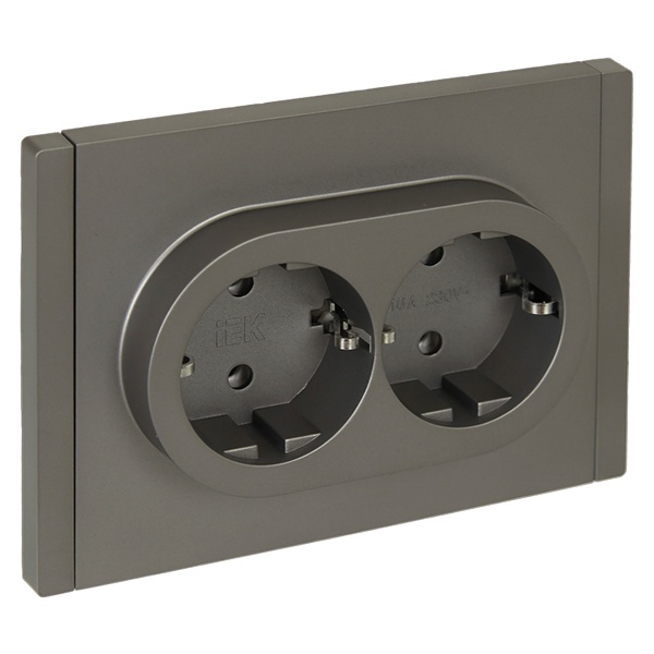 Розетка 2-я с заземлением в сборе ИЭК FORTE&PIANO FP524 16А автозажим сталь