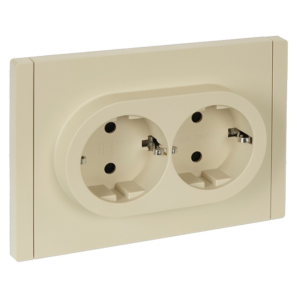Розетка 2-я с заземлением в сборе ИЭК FORTE&PIANO FP423 16А шторки автозажим ваниль
